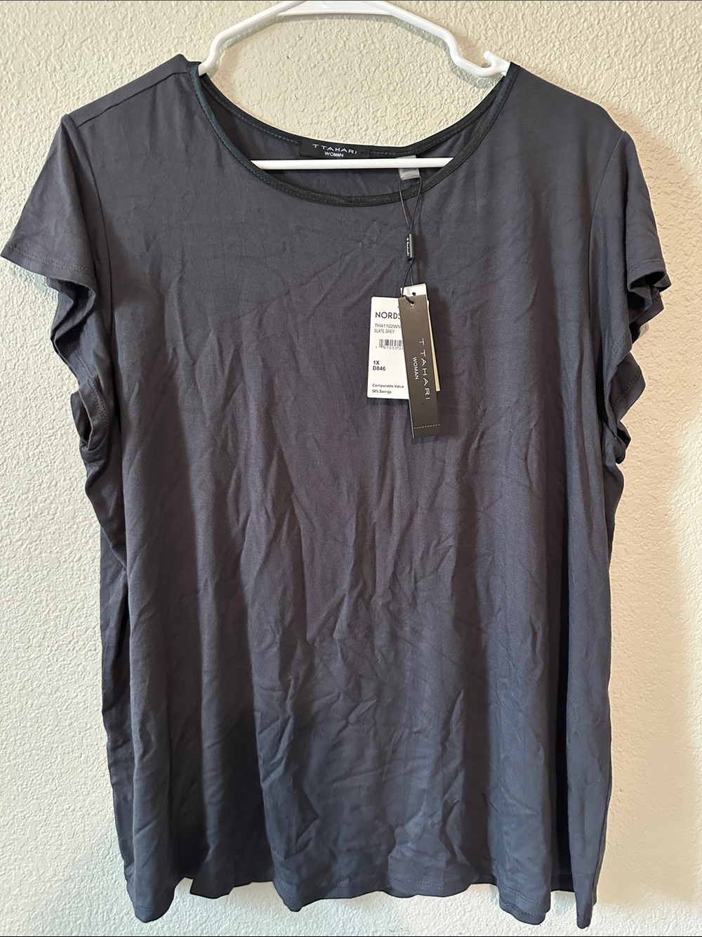 T Tahari Women's Short Sleeve Tee in Charcoal Black
